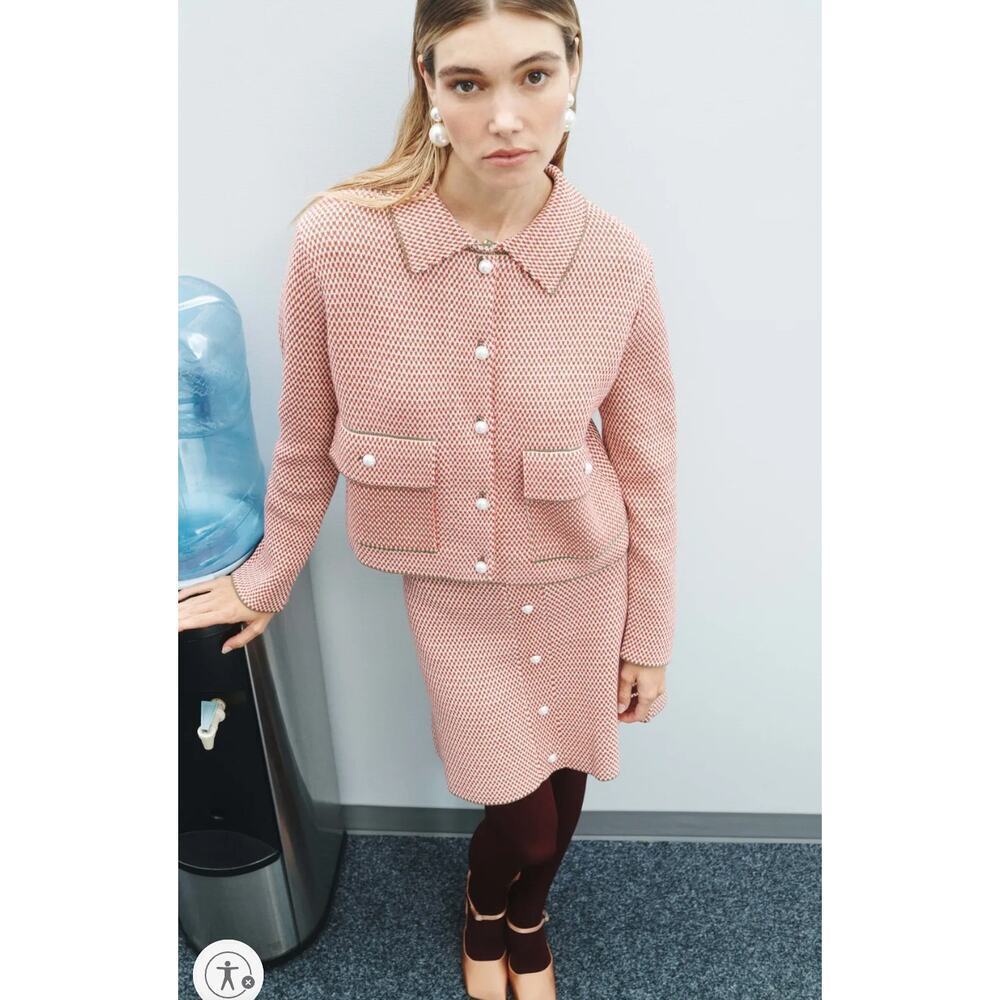 Adam Lippes x RTR Pink Knit Collared Jacket - Picture 2 of 10